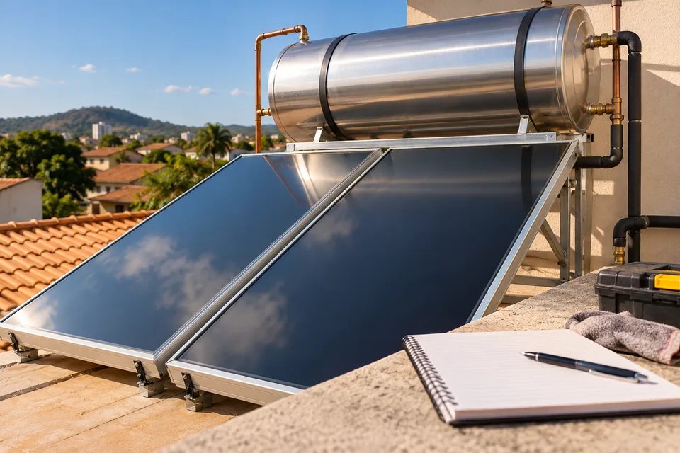 Detalhes de sistema solar térmico conservado e registro de manutenção